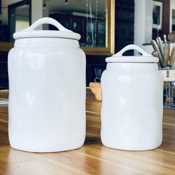 NWT Gorgeous TEA & COFFEE w/ Dimples  White & Black Glossy Ceramic Canister Set - Picture 6 of 16